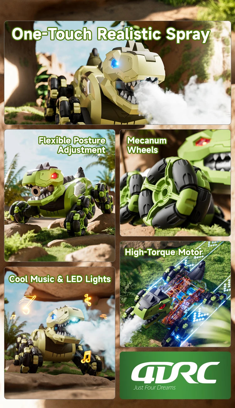 Y12 New Remote Control Dinosaur Stunt Car RC Drift Car Spray Mist Articulated Arms Transforming 8WD Off-Road Vehicle Toy for Kid