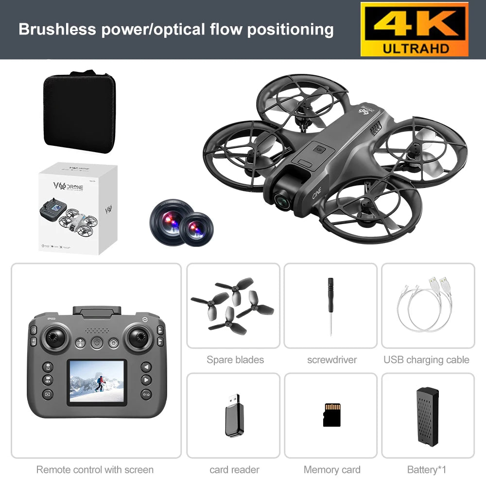 V666 Drone 4k HD Camera ESC 180° Aerial Aircraft Brushless RC Quadcopter Air Pressure Fixed Height Remote Control Airplane Gift