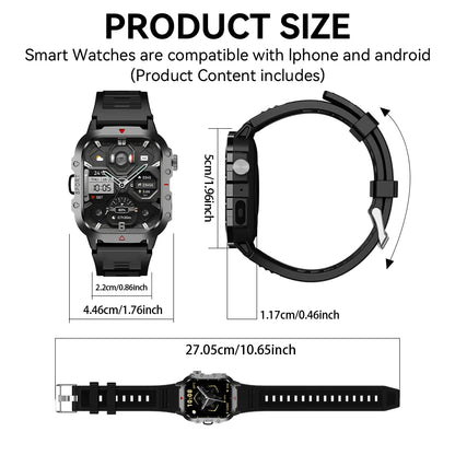KESHUYOU Outdoor Sports Smart Watch 2.01 inch HD Screen LED Flashlight Bluetooth Talking Smart Watch for Men Women Holiday Gifts