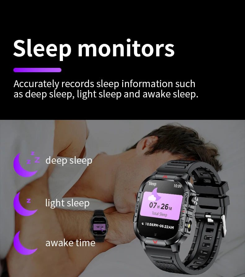 LIGE Smart Watch LED Flashlight Men Waterproof Watches 2.01-inch HD Screen Health Bracelet Military Outdoor Sport Smartwatch Man