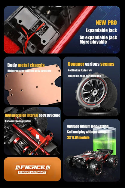 Rc Car Off Road 4x4 High Speed 80KM/H Remote Control Car with LED Headlight Brushless 4WD 1/14 Monster Truck Toys for Boys Gift