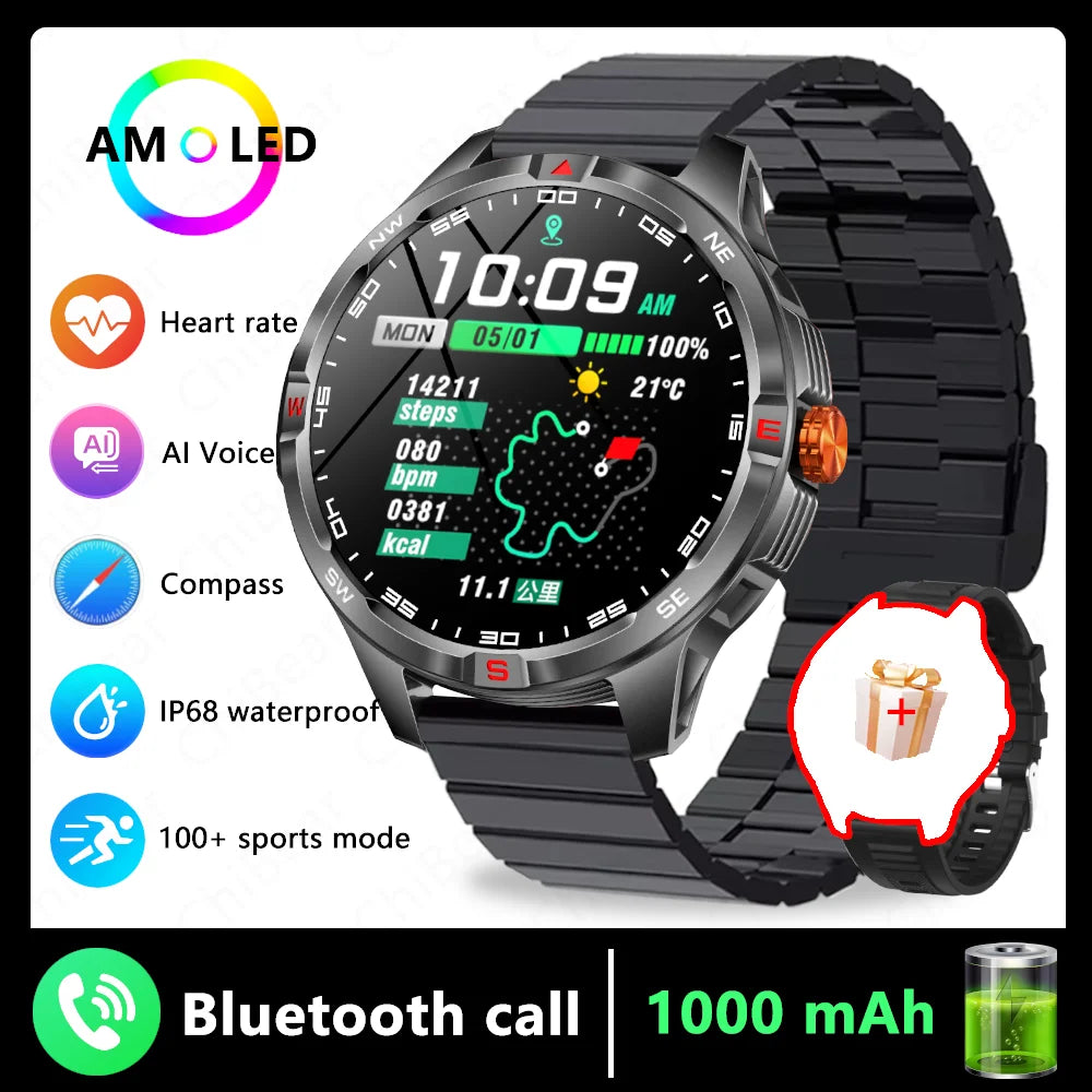 GPS Outdoor 1000mAh Battery Smartwatches Men 100+ Sports Mode Compass Heart Rate 3ATM Waterproof Bluetooth Call Smart Watch