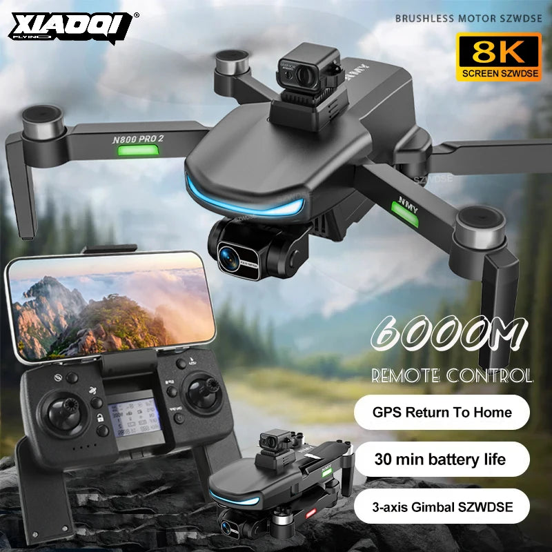 New N800 Pro2 GPS Drone Professional 8K HD Camera With Obstacle Avoidance 3-Axis Gimbal Brushless 5G WIFI FPV RC Dron Quadcopter