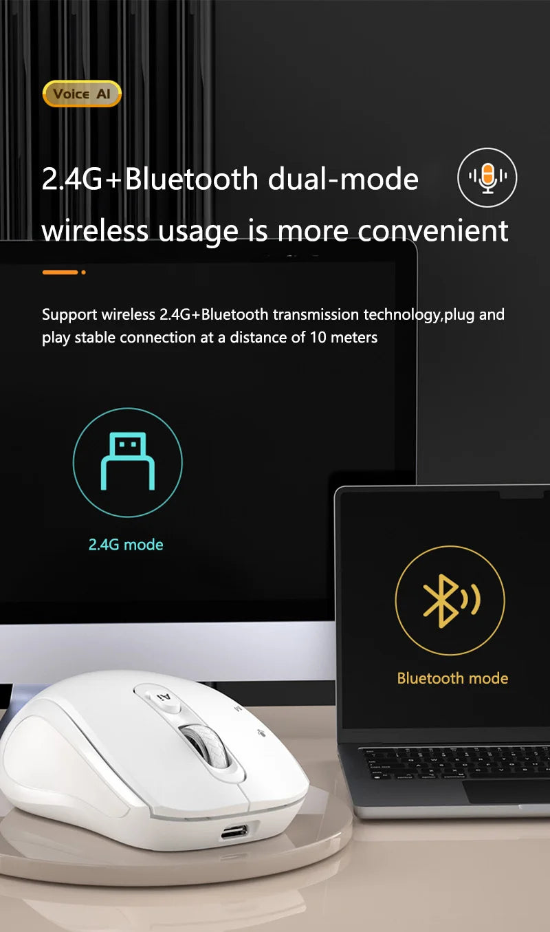 Intelligent Mouse Wireless Bluetooth Dual Mode Mute Rechargeable Mouse Voice Typing Translation Writing Office Universal
