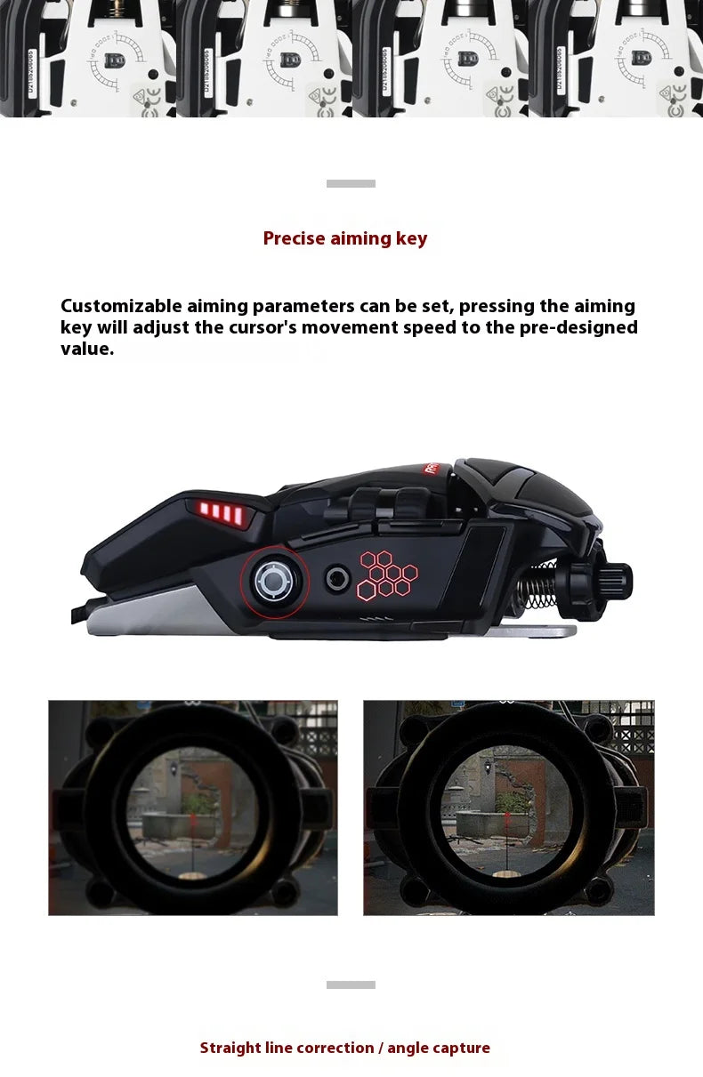 MeiJiaLion RAT6+ Wired Mechanical Gaming Mouse With Weight RGB Computer Esports Mouse Controller Black And White For Gamers