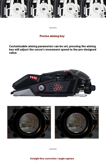 MeiJiaLion RAT6+ Wired Mechanical Gaming Mouse With Weight RGB Computer Esports Mouse Controller Black And White For Gamers