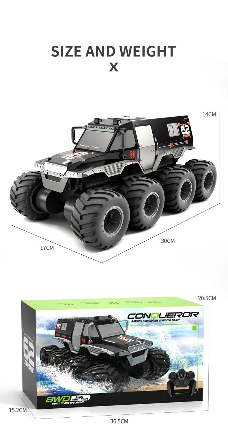  JJRC Q137 8x8 2.4G Remote Control Car 8wd Off-road Amphibious Stunt Vehicle 8-Wheel Speed Racing Truck Waterproof Crawler Toys