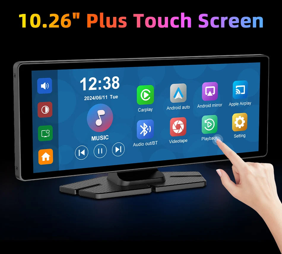 4K Dash Cam 10.26 inch Carplay & Android Auto Car DVR Video Recorder Dahscam Camera 5G Wifi GPS Navigation FM AUX 360 ° Rotation