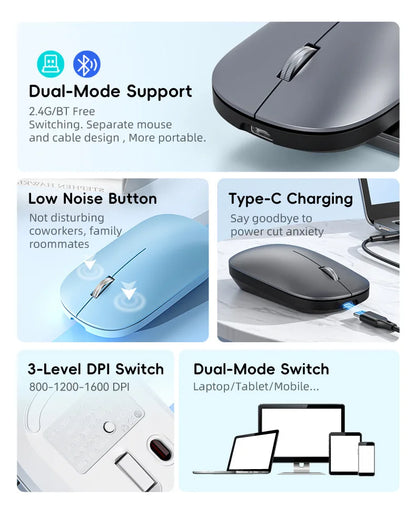 Xiaomi Bluetooth Wireless Mouse Dual Mode DPI Adjustable 2.4G Type-C Rechargeable Silent Ergonomic Morandi Portable Office Mouse