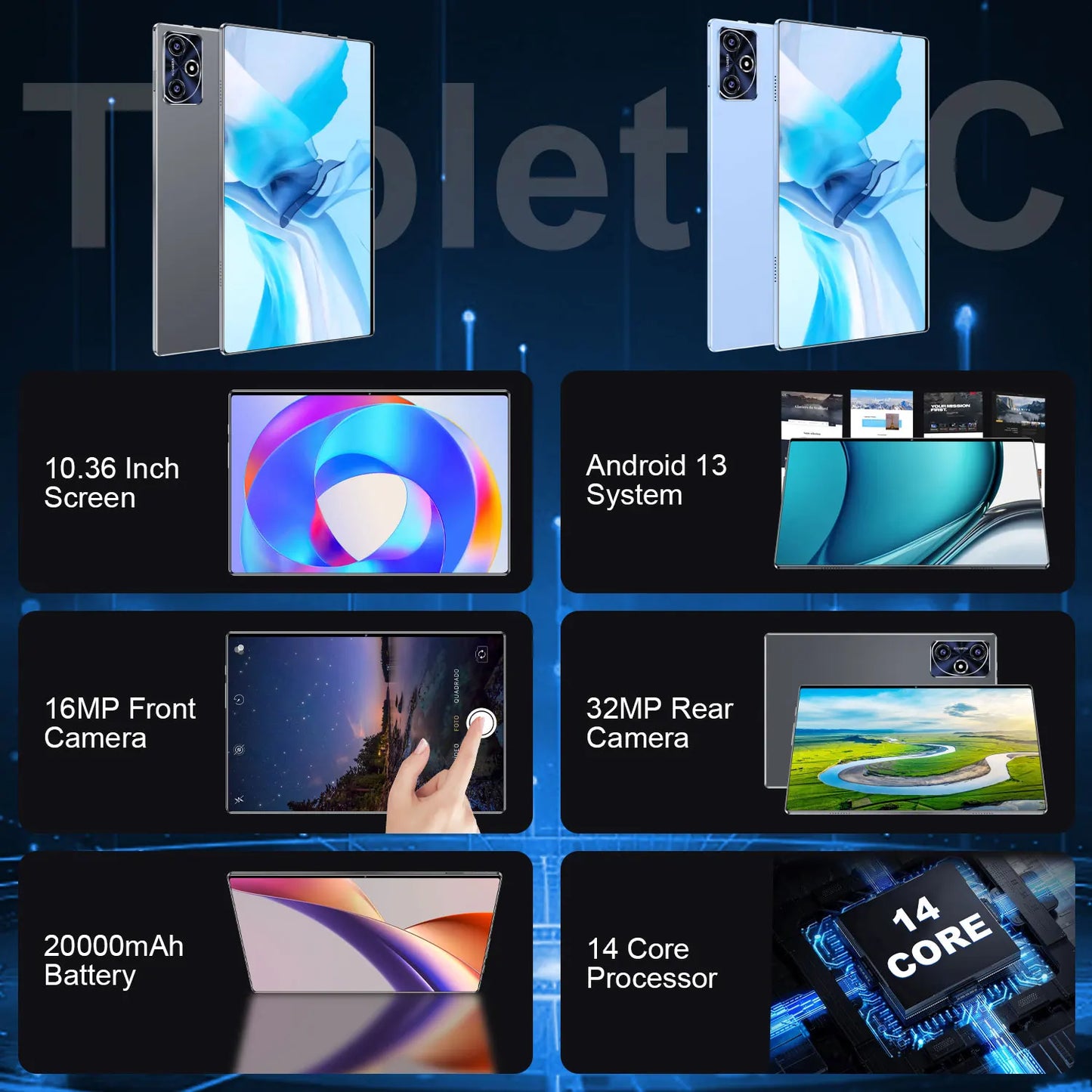 2025 Tablet Android 20000mAh 10.36 inch Global Version 22GB+2TB New Network 14 Core Android 13.0 Wifi Tablet