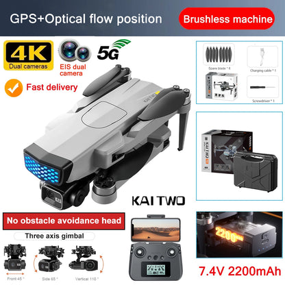 KAITWO Pro GPS Drone HD Camera Aerial Photography FPV 4K 3-axis Anti-shake Gimbal Brushless Obstacle Avoidance Quadcopter Toys ﻿