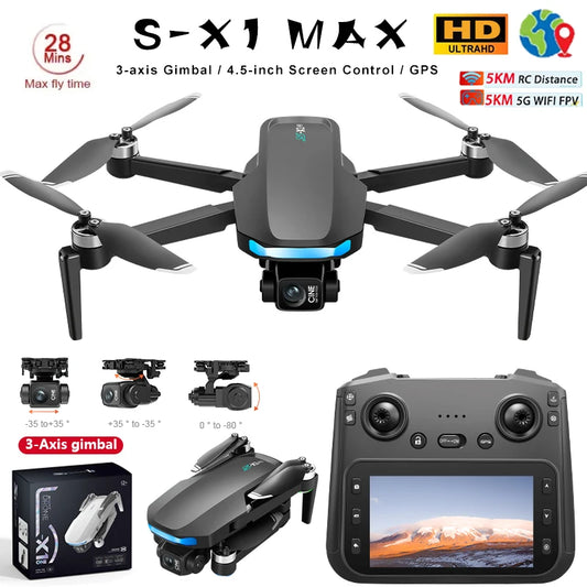 S-X1 GPS Drone Professional 3-Axis Gimbal 5G WIFI 4K Camera RC FPV Drone with Screen 5KM Digital Image Transmission Aerial UAV