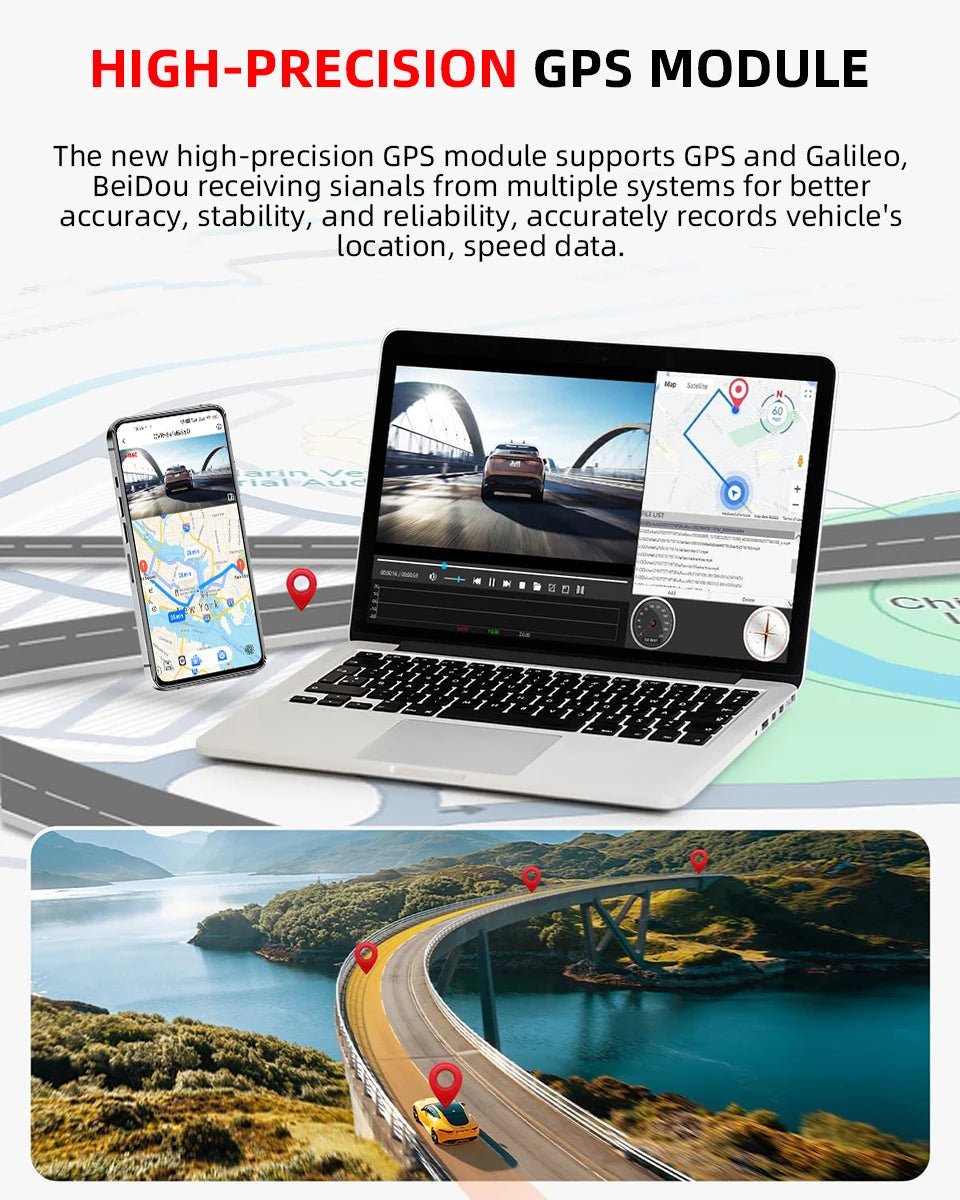 Dash Cam 4K WIFi GPS Front and Rear Night Vision Video Recorder HD 1080P Camera Auto System for car  Bicycles motorcycl summer