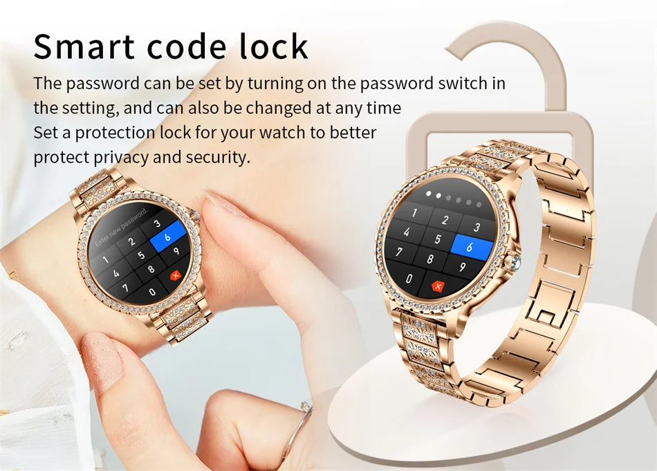 2023 New Fashion Women Bluetooth Call Smart Watch 1.32" AMOLED 360*360 HD Screen Sports Fitness Ladies Smartwatch Diamond Band