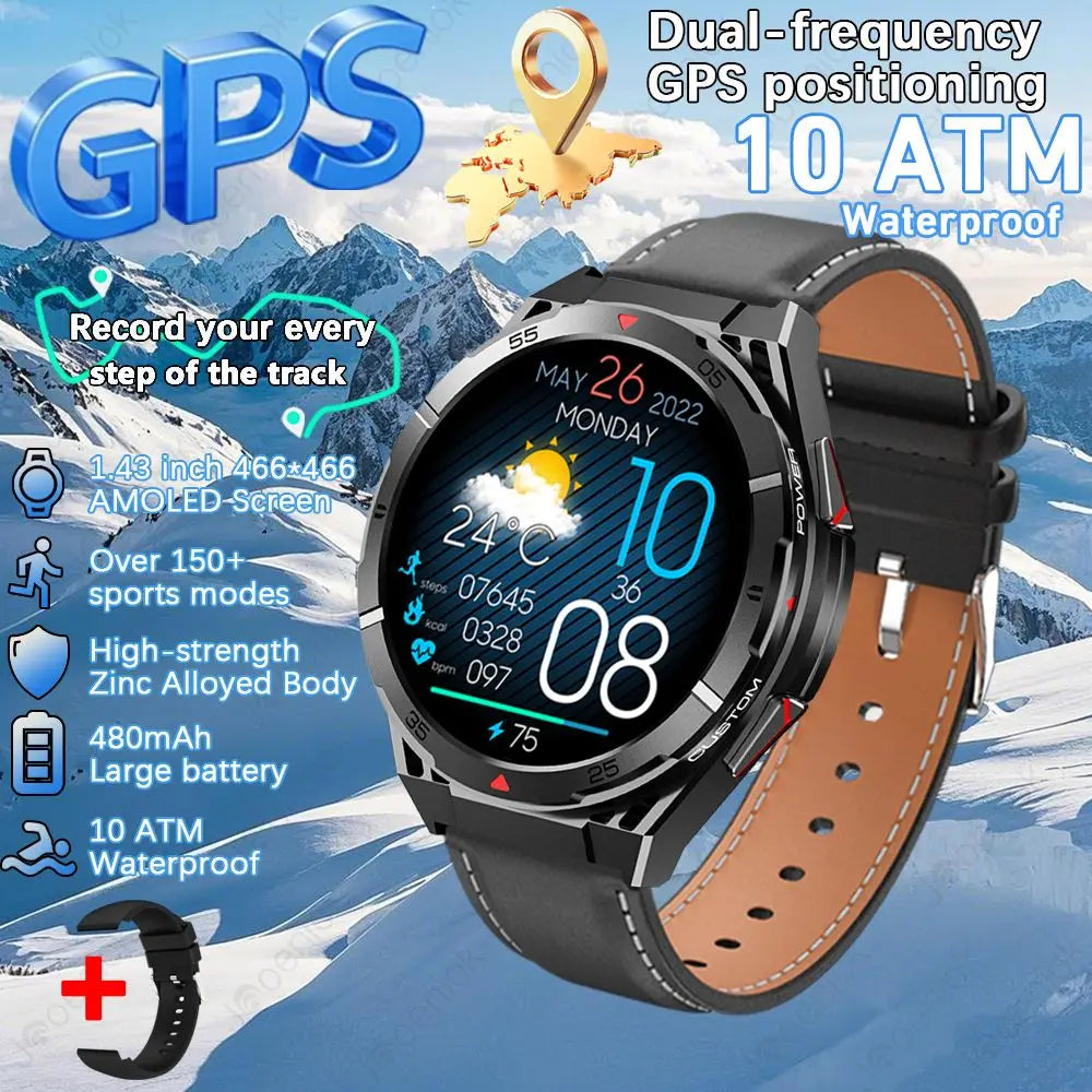 GPS Smartwatch Men 1.43" AMOLED 10ATM Waterproof Bluetooth HD Call Compass Altitude Barometer Multi Sport Mode Smart Watch