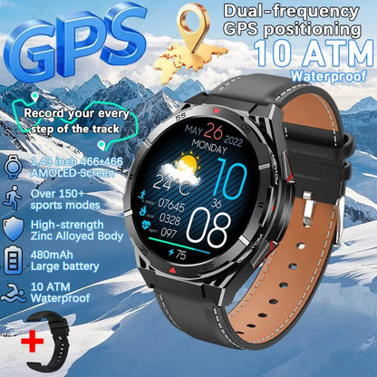 GPS Smartwatch Men 1.43" AMOLED 10ATM Waterproof Bluetooth HD Call Compass Altitude Barometer Multi Sport Mode Smart Watch