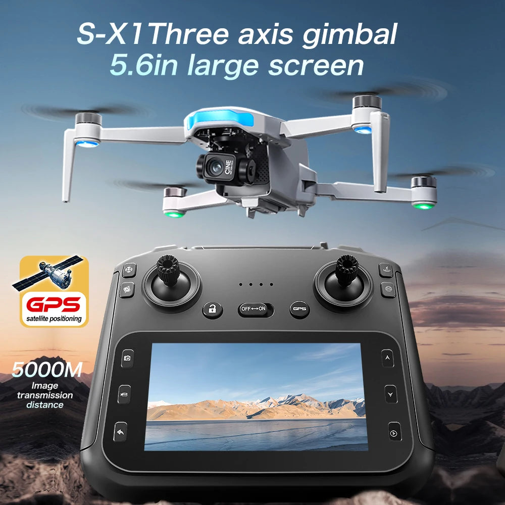 S-X1 New Drone with Screen 3-Axis Anti-shake Gimbal 4K Aerial Brushless Drones RC Quadcopter 5G GPS 8K HD Cameras EIS Mini Dron