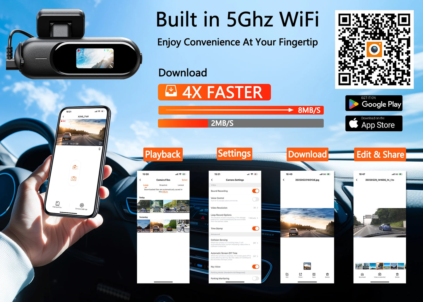 Dashcam for cars 4K UHD Recording Car Camera HDR Night Vision Video Recorder Builtin WiFi 24H Parking Monitoring car accessories