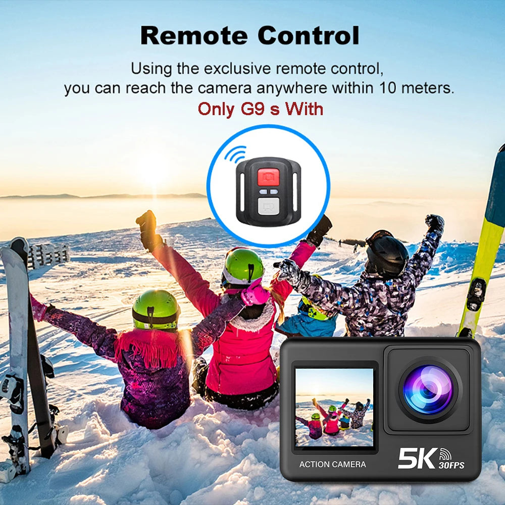 Action Camera 5K 4K60FPS 50MP 2.0 Touch EIS Pre-Record Wireless Mic Wi-Fi 170D DVR Webcam Waterproof 30M 5X Zoom Sports Camera