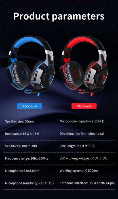 G2000 Gaming Headsets Big Headphones with Light Mic Stereo Earphones Deep Bass for PC Computer Gamer Laptop PS4 New X-BOX