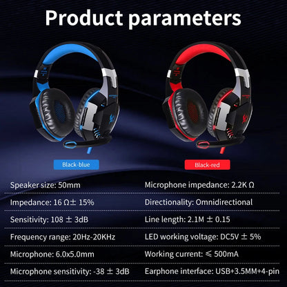 G2000 Gaming Headsets Big Headphones with Light Mic Stereo Earphones Deep Bass for PC Computer Gamer Laptop PS4 New X-BOX