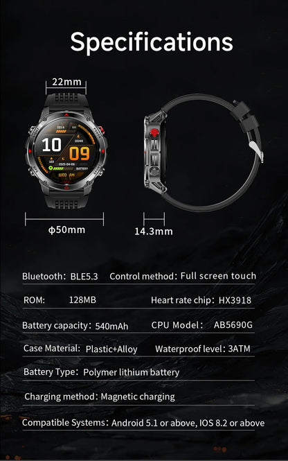 Built-in GPS Positioning Smart Watch Men 1.46 Inch HD Screen Compass 100+ Sport Mode 30M Waterproof Bluetooth Call Smartwatch
