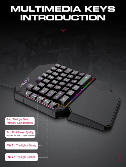 2 IN 1 Set USB Wired One Hand Mobile Gaming Keyboard And Mouse Combos
