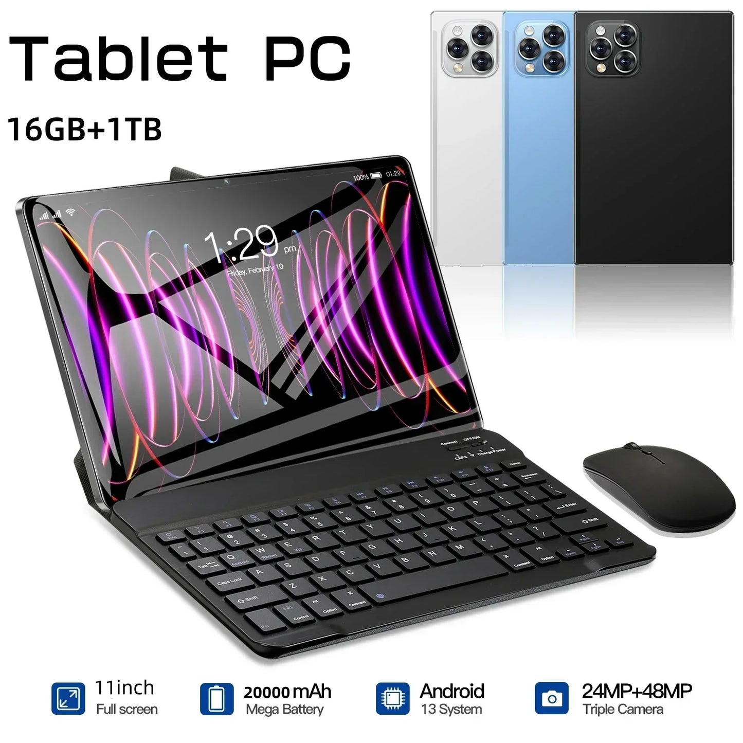 Android Tablet, 11 Inch Android 15 Tablet with Keyboard, 24GB+128GB, 2TB Expand, 8000mAh, 5MP+13MP, 5G WiFi, Mi IPS Touch Screen