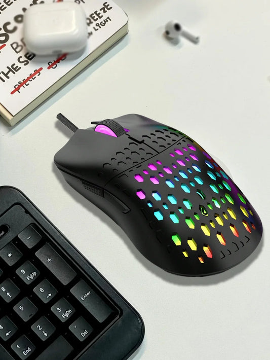 Wireless gaming mouse, dazzling colorful light effect, variable DPI, fashionable honeycomb perforated mouse