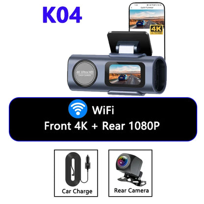 Dash Cam Front and Rear, 4K+1080P WDR Dash Camera for Cars,Built-in WiFi Car Camera with GPS Track,G-Sensor, Super Night Vision