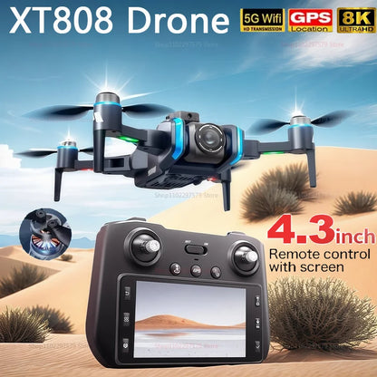 NEW XT808 4.5-Inch Larges Screen Control Drones 8K Professional HD Dual Cameras Brushless Obstacle Avoidances Foldable Quadcopte
