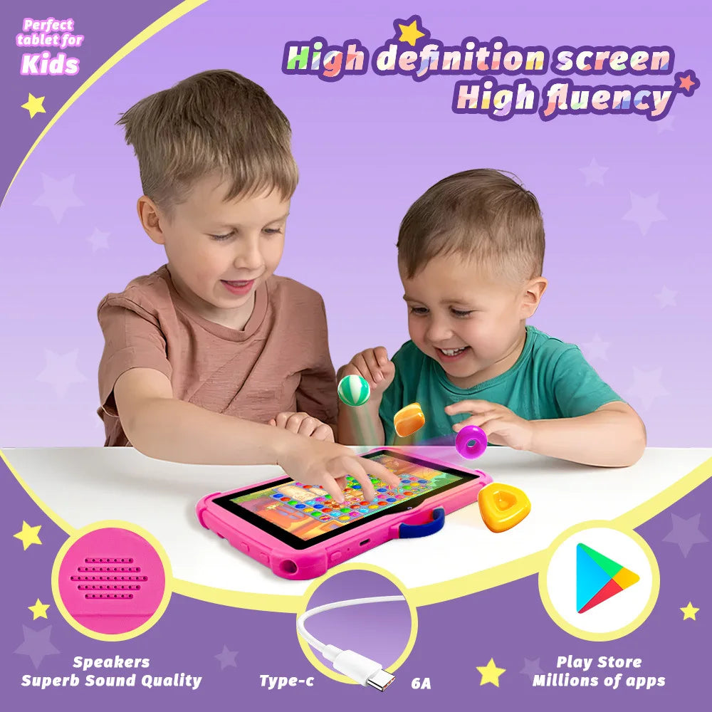 New Cartoon Pattern Kids Tablet 7 Inch Quad Core 4GB RAM 128GB ROM Android Learning Education Games Tablets Children's Gifts