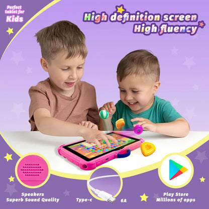 New Cartoon Pattern Kids Tablet 7 Inch Quad Core 4GB RAM 128GB ROM Android Learning Education Games Tablets Children's Gifts