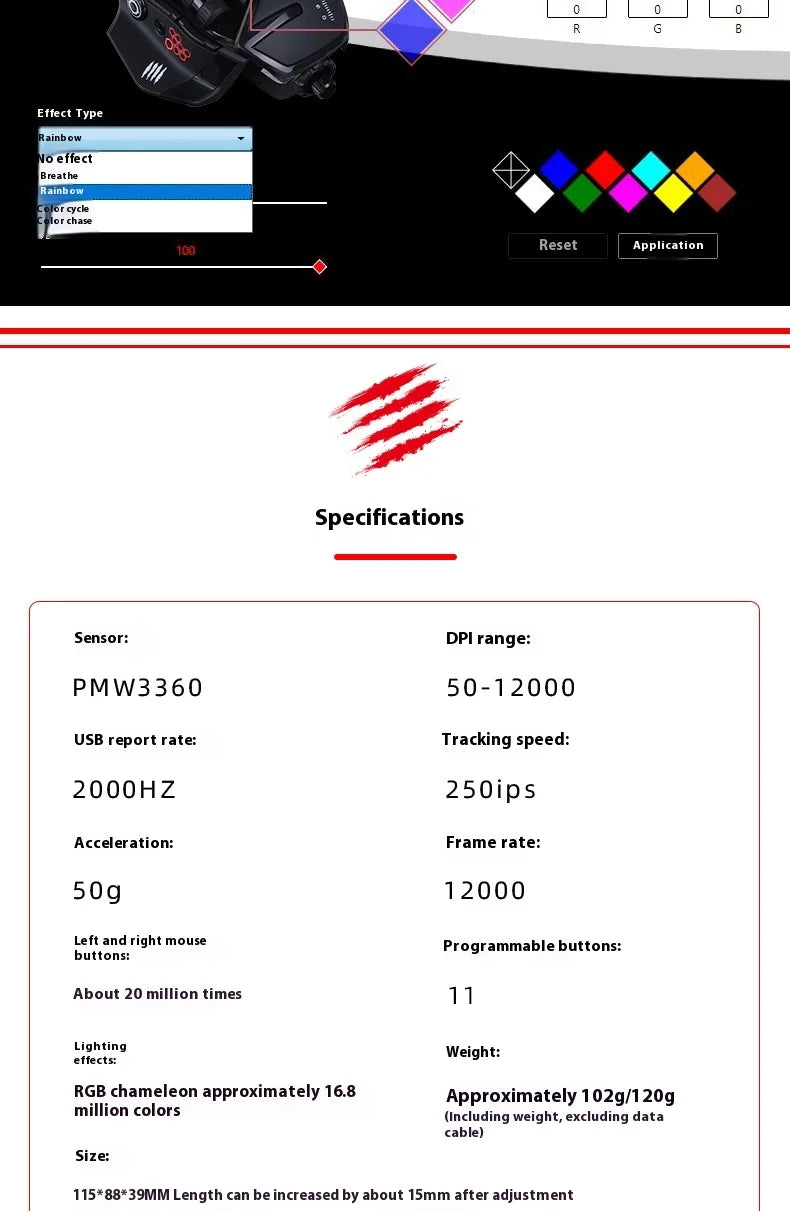 MeiJiaLion RAT6+ Wired Mechanical Gaming Mouse With Weight RGB Computer Esports Mouse Controller Black And White For Gamers