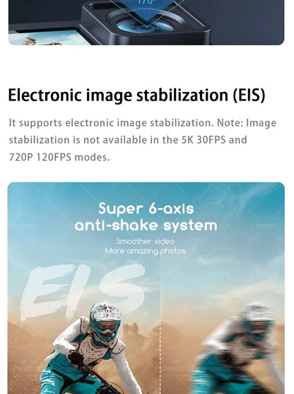 CERASTES Action Camera 5K 4K 60FPS WiFi Anti-shake Dual Screen 170° Wide Angle 30m Waterproof Sport Camera with Remote Control