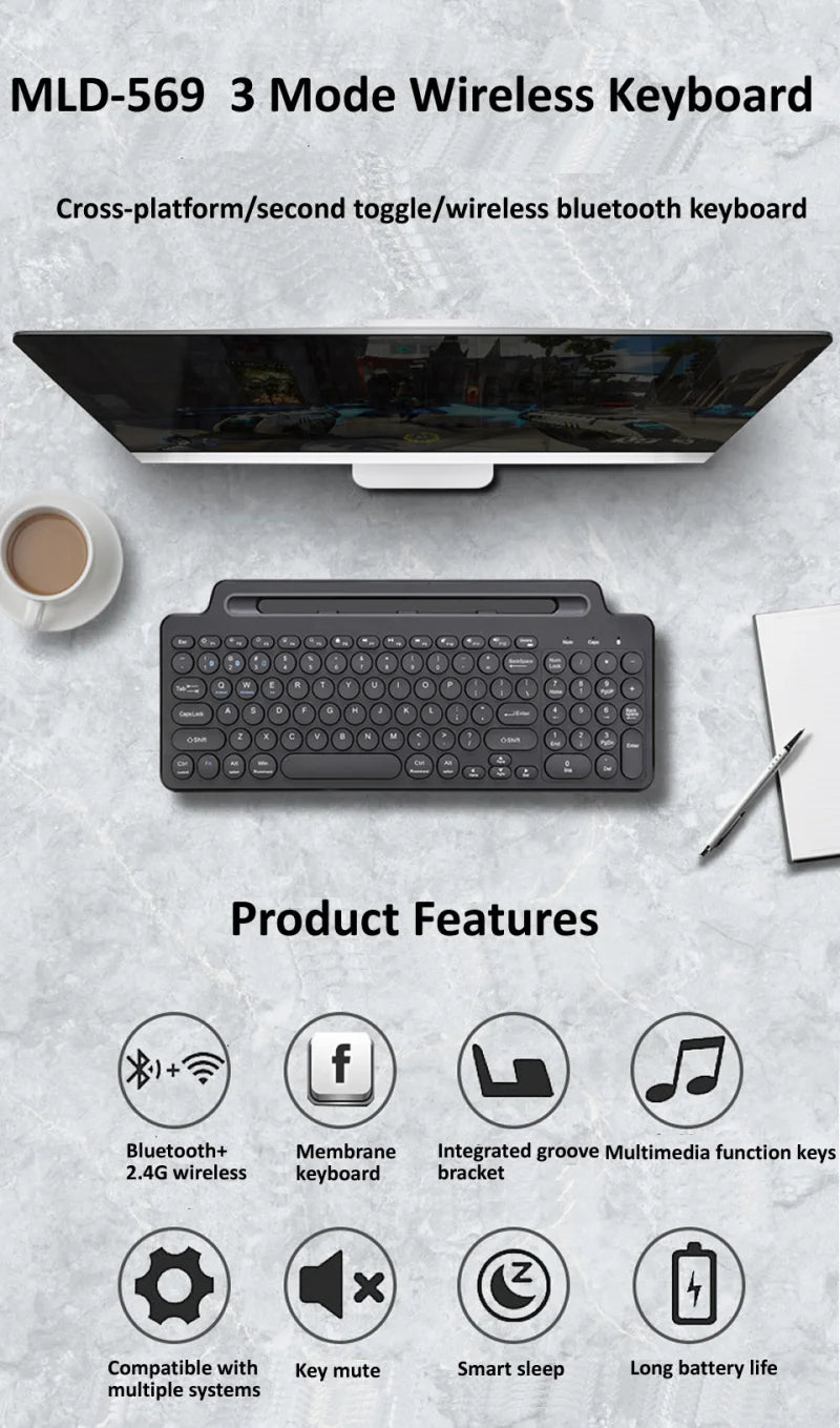 Wireless Keyboard Bluetooth Keyboard Mouse Card Slot Numeric Keypad for Android IOS Desktop Laptop PC Gamer