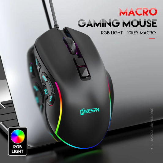 Gaming Ergonomic Mouse RGB Gaming Wired Mouse with 12800 Adjustable DPI, 10Programmable Buttons,for Gamer Office