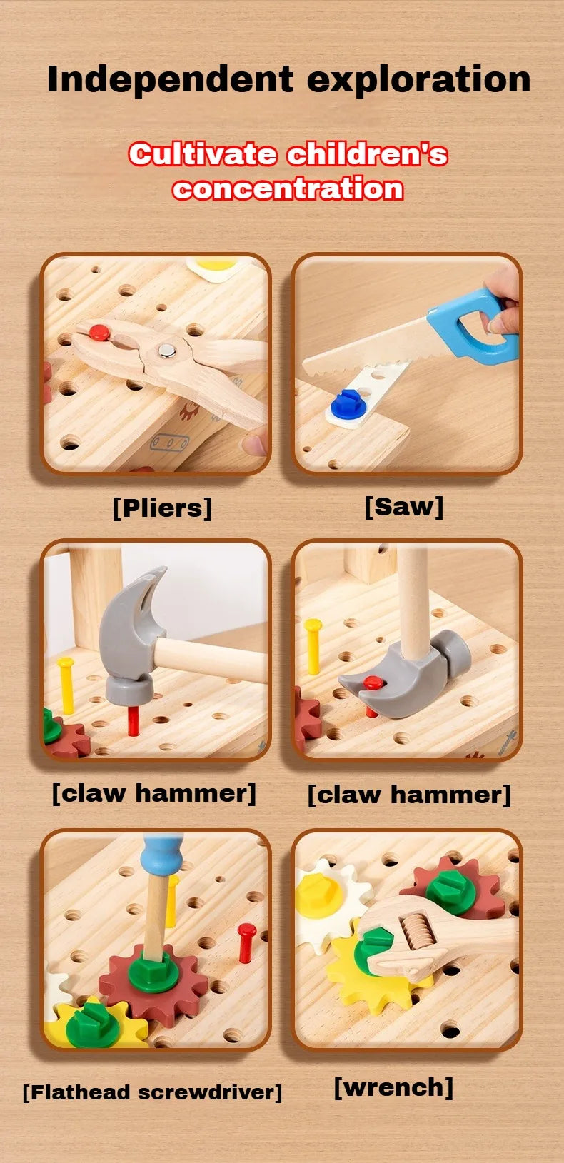 Tool Bench for Kids Toy Play Workbench Wooden Tool Bench Workshop Workbench with Tools Set Wooden Construction Bench Toy for Boy