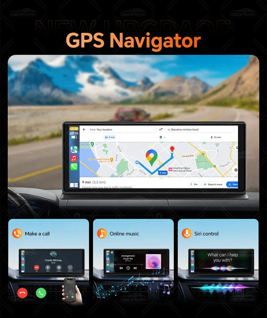 Dash Cam 5K Front Rear Car Camera Wireless CarPlay & Android Auto  WiFi GPS 11.3" Touch Screen GPS Navigation Night Vision DVR