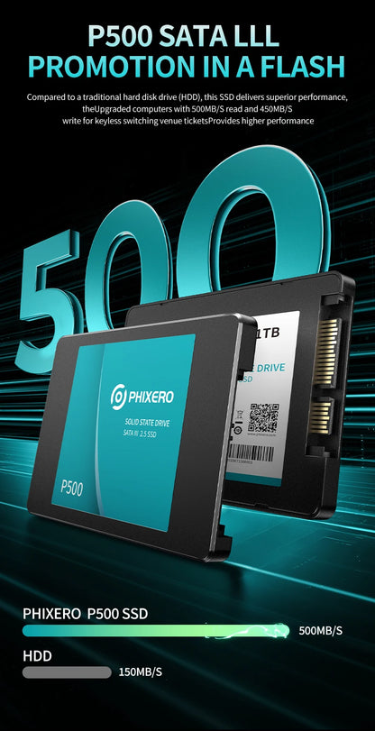 PHIXERO SSD HDD 2.5 Hard Disk SSD 1TB 2TB 512GB 128GB 256GB HD SATA 4TB Disk solid state drive Internal Hard Drive for Laptop PC