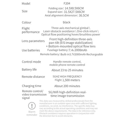 F204 New Original Upgrated RC Drone with 8k professional HD camera 5G WiFi Brushless laser barrier avoidance Folding quadcopter