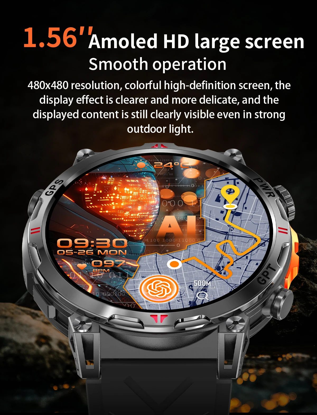 2025 Best seller Military AMOLED HD SmartWatch GPS Compass 10ATM Waterproof Tactics 170+Sport BT call SmartWatch 650Mah Battery