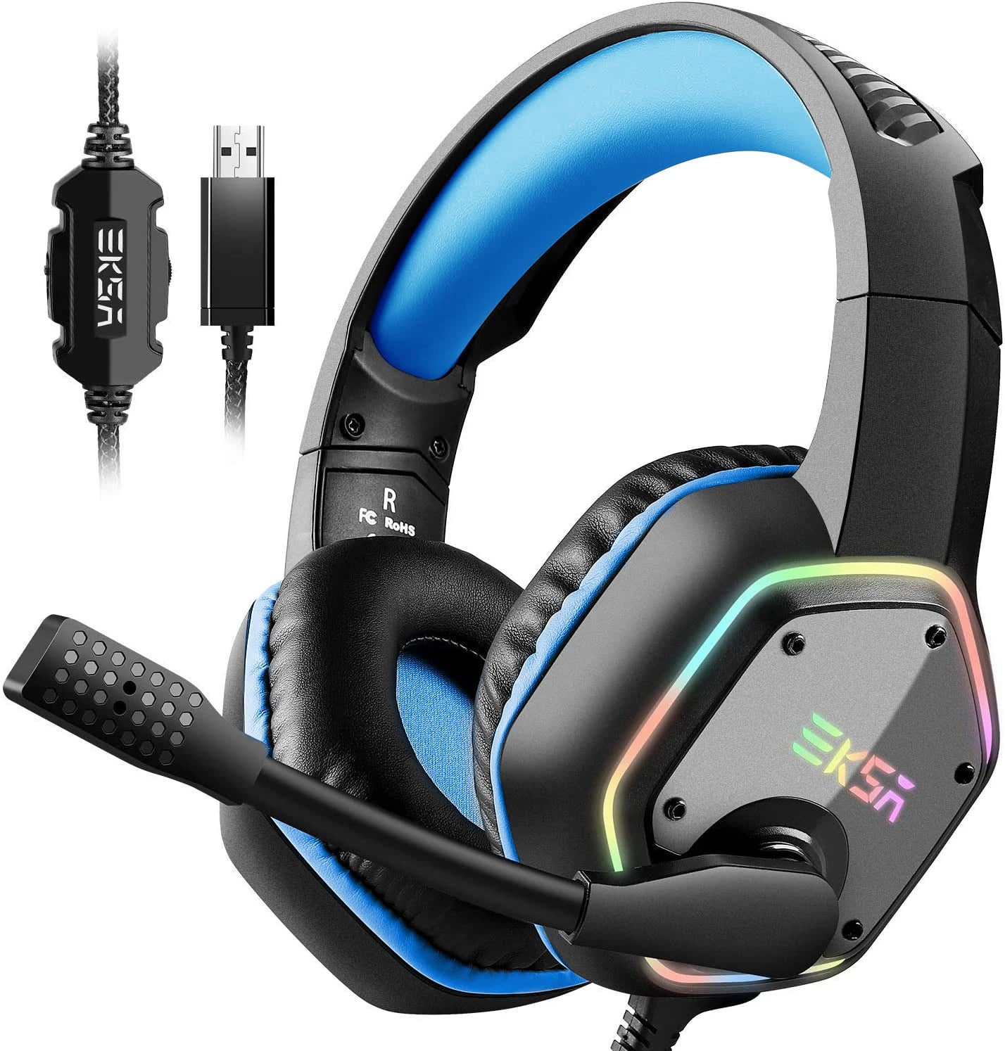 Gaming Headphones For PC/PS4/PS5 EKSA E1000 7.1 Surround RGB Gaming Headset Gamer USB Wired Headphones with Noise Cancelling Mic