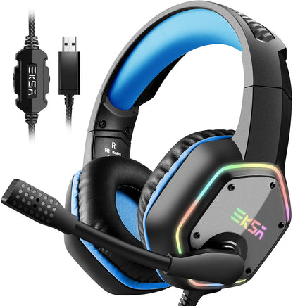 Gaming Headphones For PC/PS4/PS5 EKSA E1000 7.1 Surround RGB Gaming Headset Gamer USB Wired Headphones with Noise Cancelling Mic