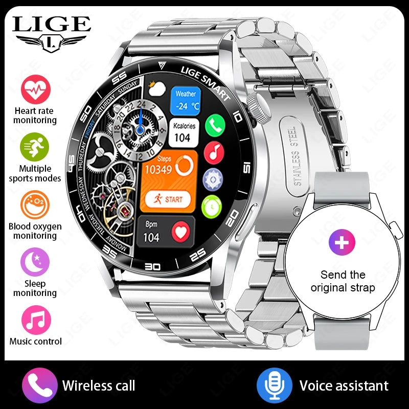 LIGE 2025 New Fashion Smart Watch Men HD Screen Sport Fitness Heart Rate Monitor Bluetooth Call IP68 Waterproof Smartwatch Women