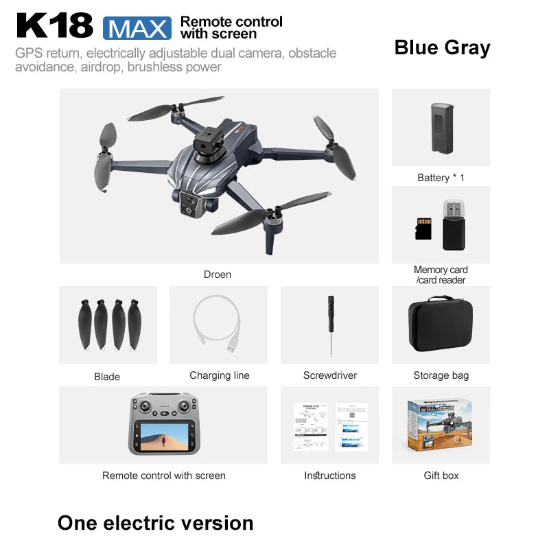 2025 K18 Max Airdrop GPS Drone 5G Screen Control Dual Camera Obstacle Avoidance 8K Aerial Photography Brushless Quadrotor Toy
