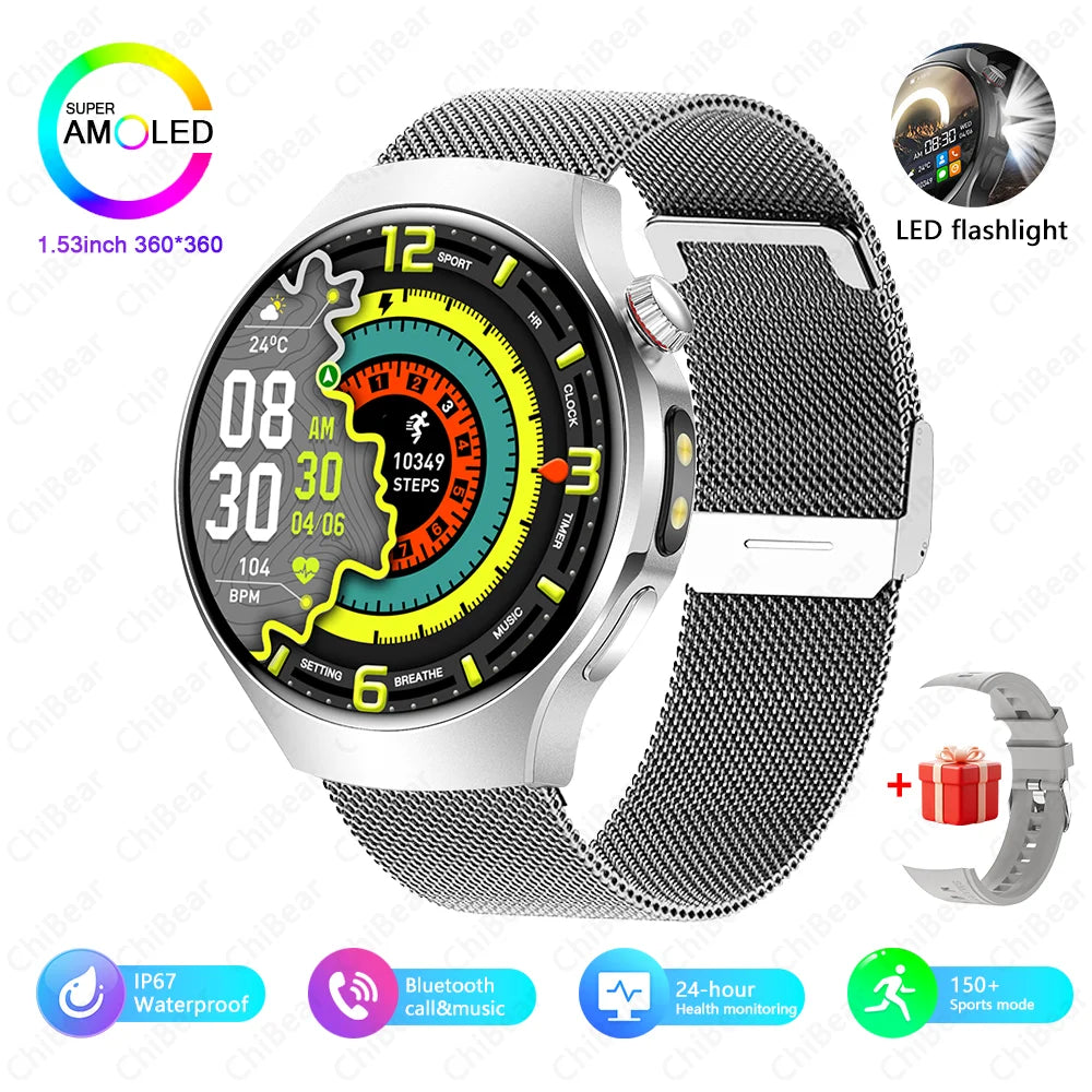 For Huawei New Smartwatch Men GPS Sports Fitness Waterproof Watch Flashlight 100 + Sports Mode Bluetooth Call Smart Watch
