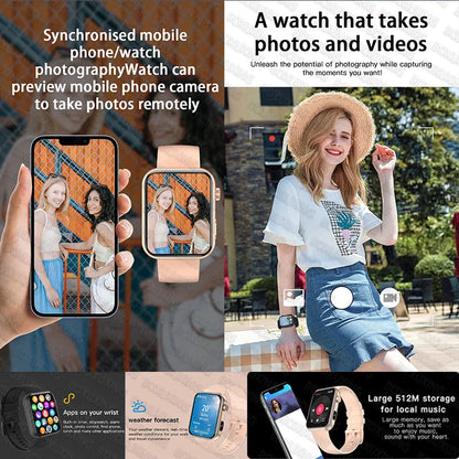 2025 New Smart Watch Men Women Camera Take Photos Record Video Health Monitor Sports Fitness Waterproof BT Call Smartwatch