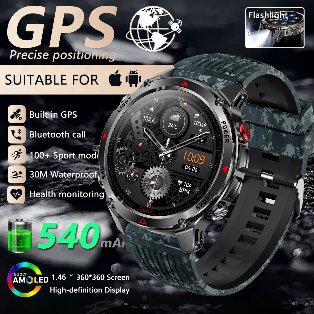 Built-in GPS Positioning Smart Watch Men 1.46 Inch HD Screen Compass 100+ Sport Mode 30M Waterproof Bluetooth Call Smartwatch