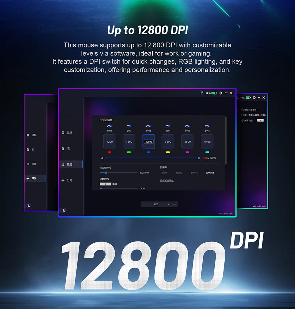 Wireless Game Mouse 12800DPI 1000Hz BT/2.4G/Wired 7 Buttons Macro Mouse for E-sports Ergonomic Design RGB Backlit